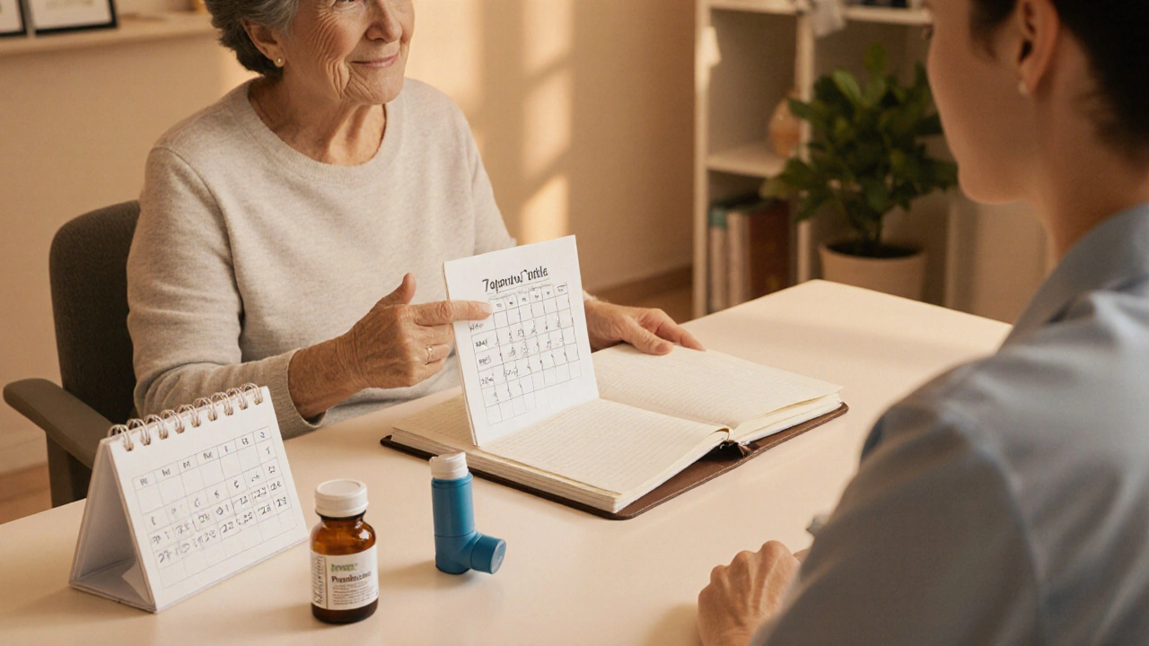 Doctor and patient discussing a taper plan in a warm, cozy clinic setting.