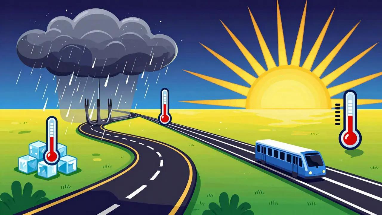 Forked road path comparing slow stormy transit versus fast sunny routes visually.