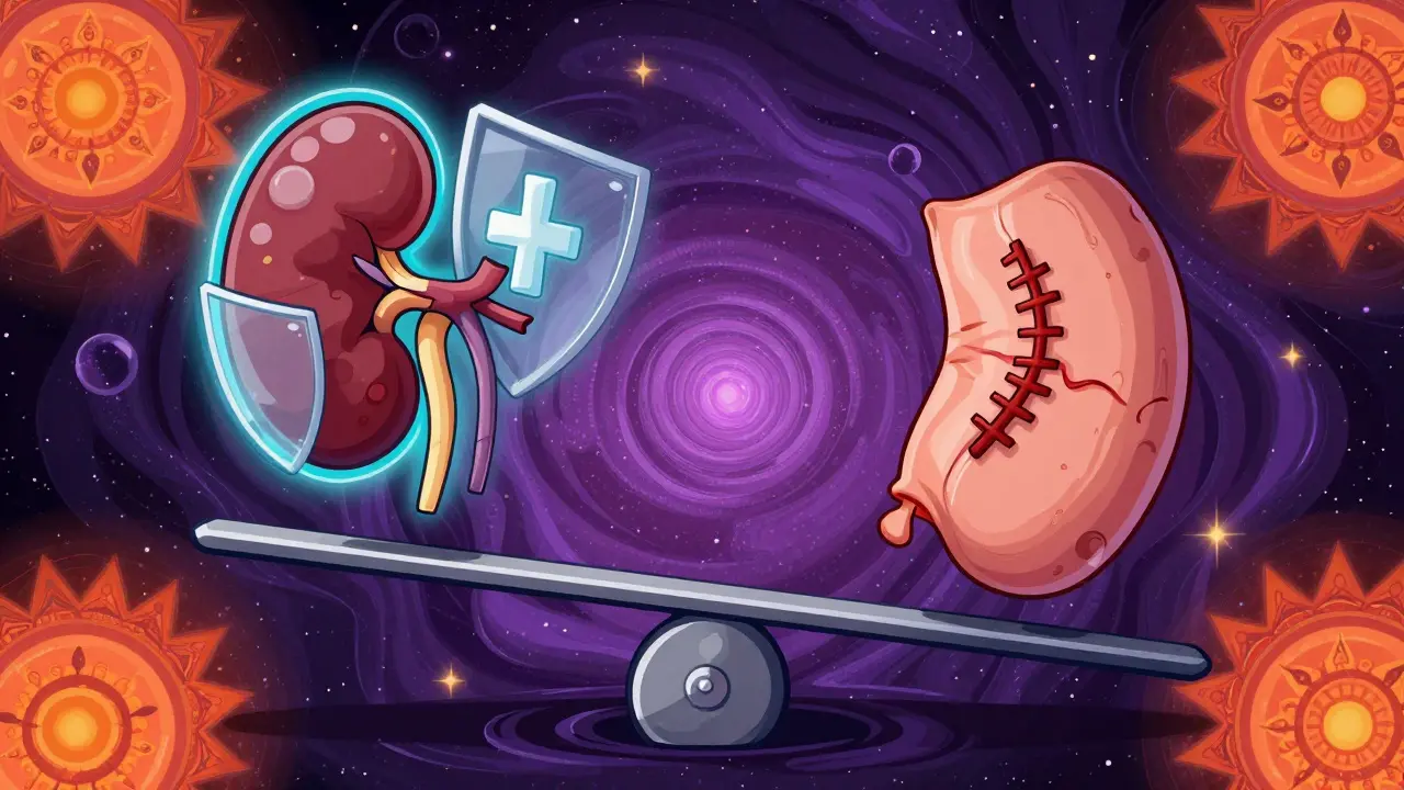 Surreal scale balancing kidney protection and wound healing